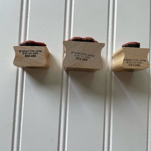 Vintage Wood Block Rubber Stamp Hamilton Arts Set Snow flake Fleur De Lis Shell - Picture 3 of 8